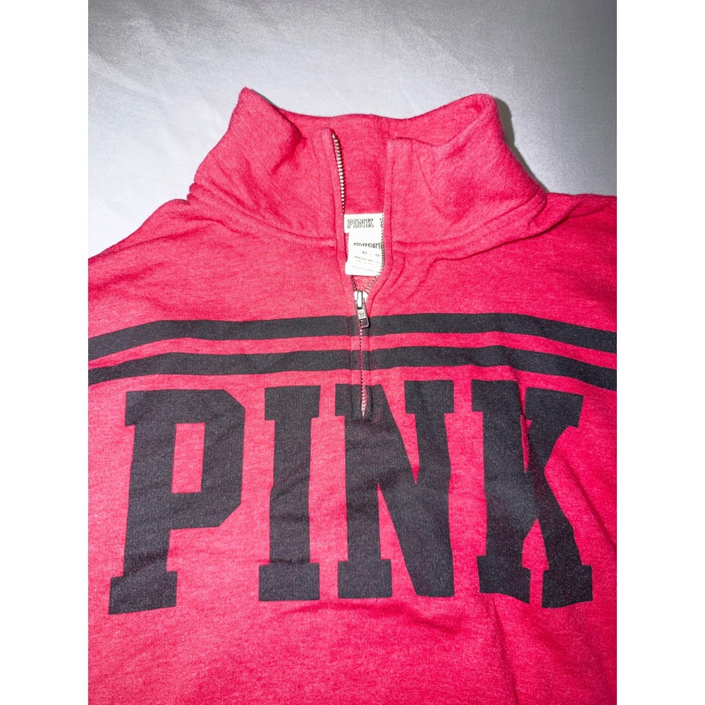Victorias Secret PINK Quarter Zip Pullover Sweatshirt Pink Black Logo XS